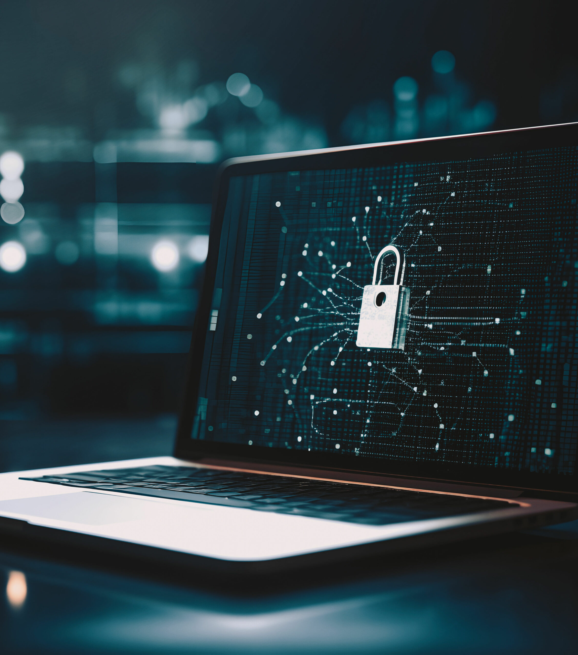laptop on the screen lock. Cyber security, data protection conce