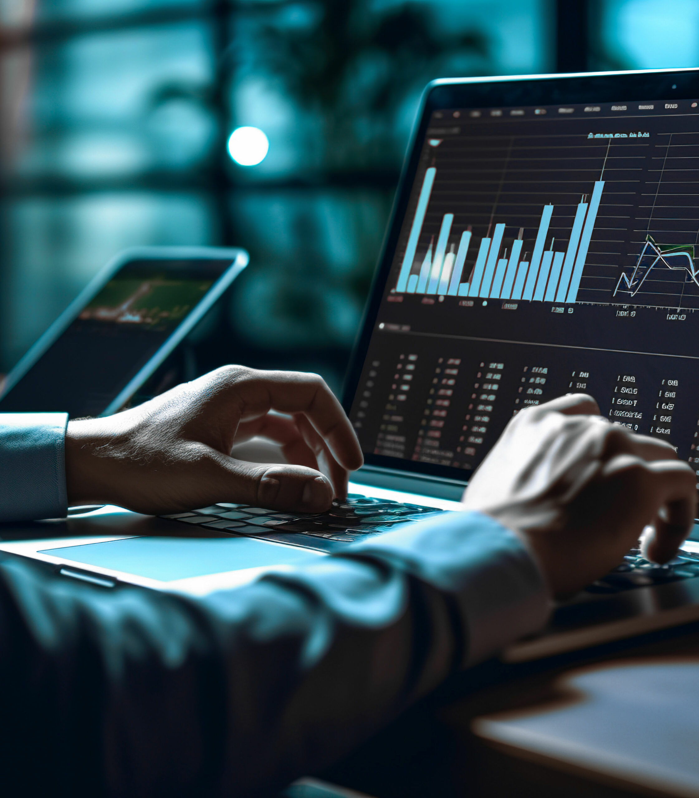 Cropped photo of businessman analyzing business diagram, marketi